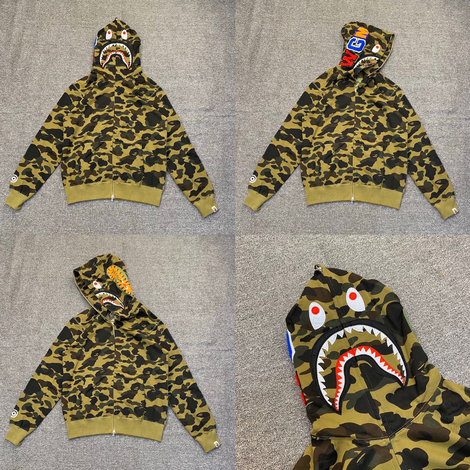Camo Bape shark Print inspired zip up oversized hoodie jacket