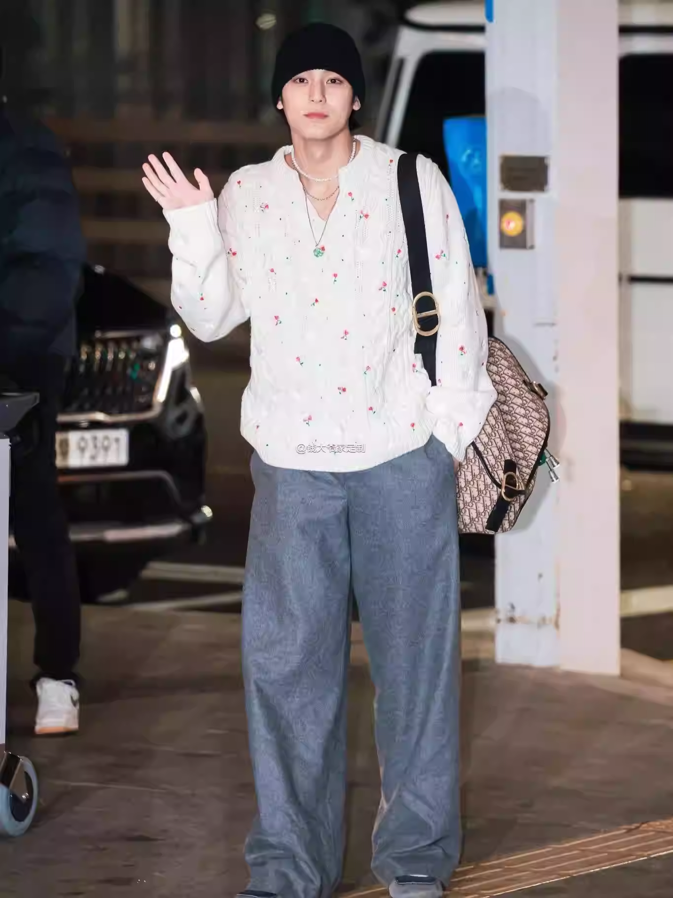 Seventeen Mingyu Inspired Floral Embroidery Cable Knit Sweater