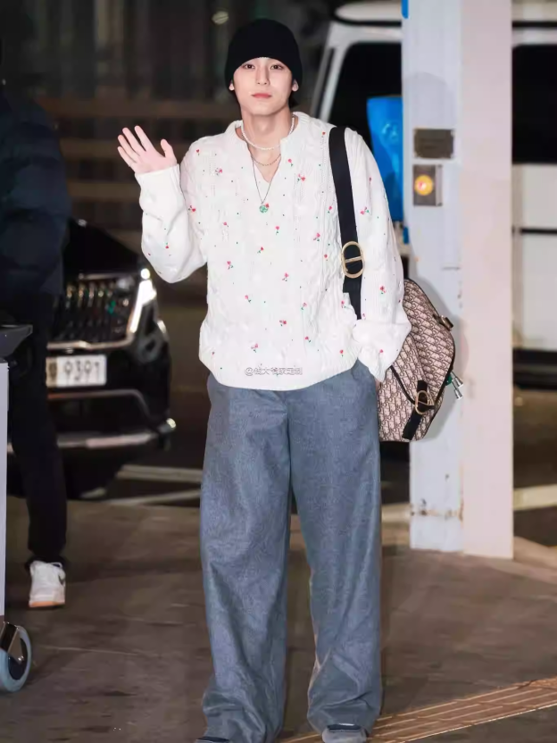 Seventeen Mingyu Inspired Floral Embroidery Cable Knit Sweater