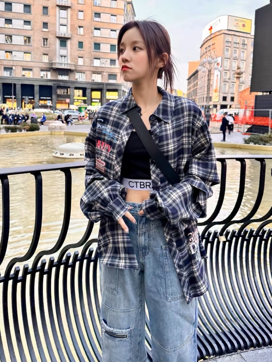 GIDLE Yuqi Inspired Plaid Overshirt