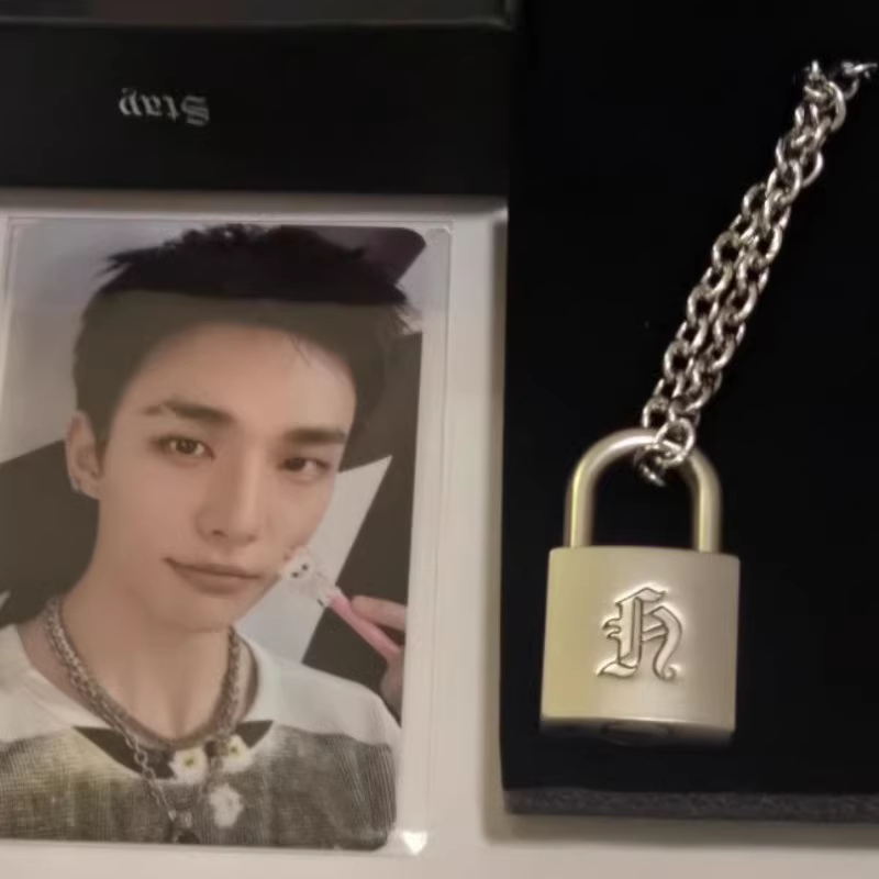 Straykids Hyunjin Inspired Initial Lock Pendant Necklace