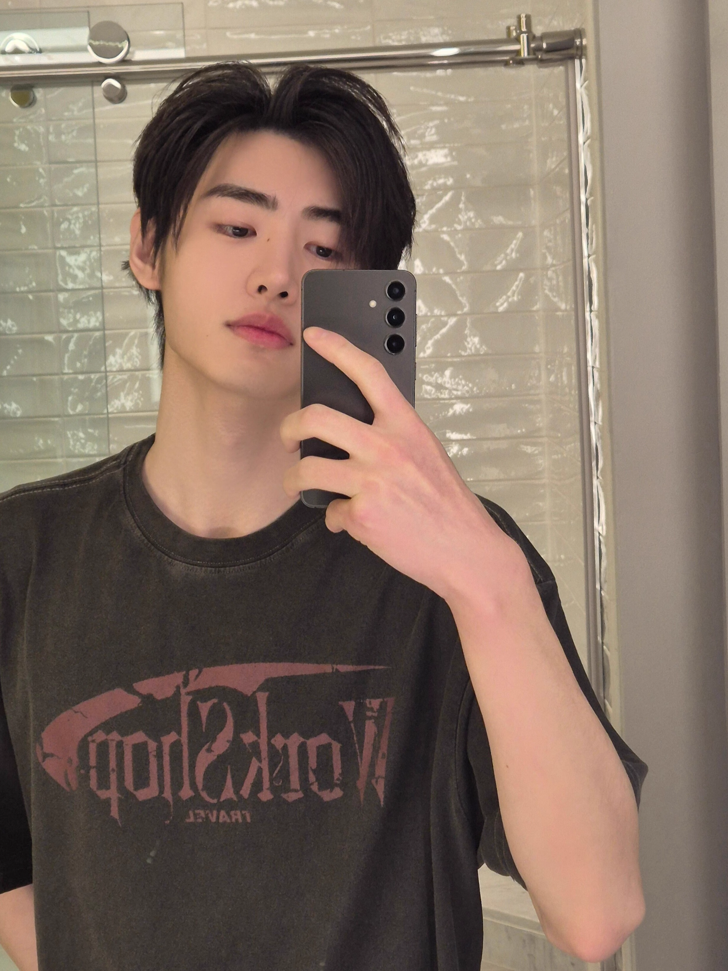 ENHYPEN Sunghoon Inspired Wash Deep Gray T-Shirt