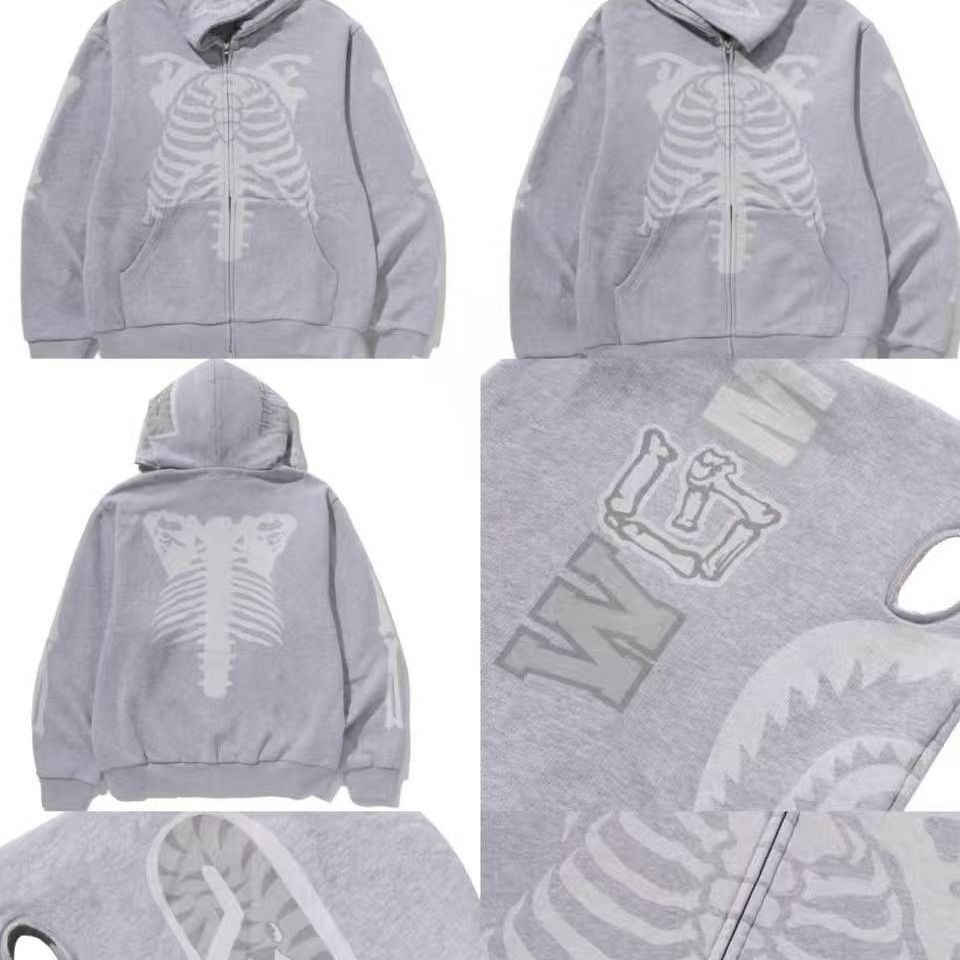 Lngshot ryul inspired shark heavy bape skeleton full zip hoodie