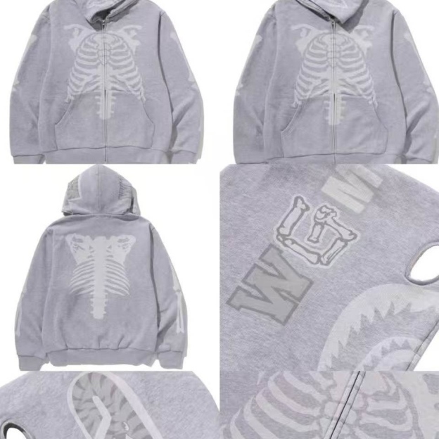 Lngshot ryul inspired shark heavy bape skeleton full zip hoodie