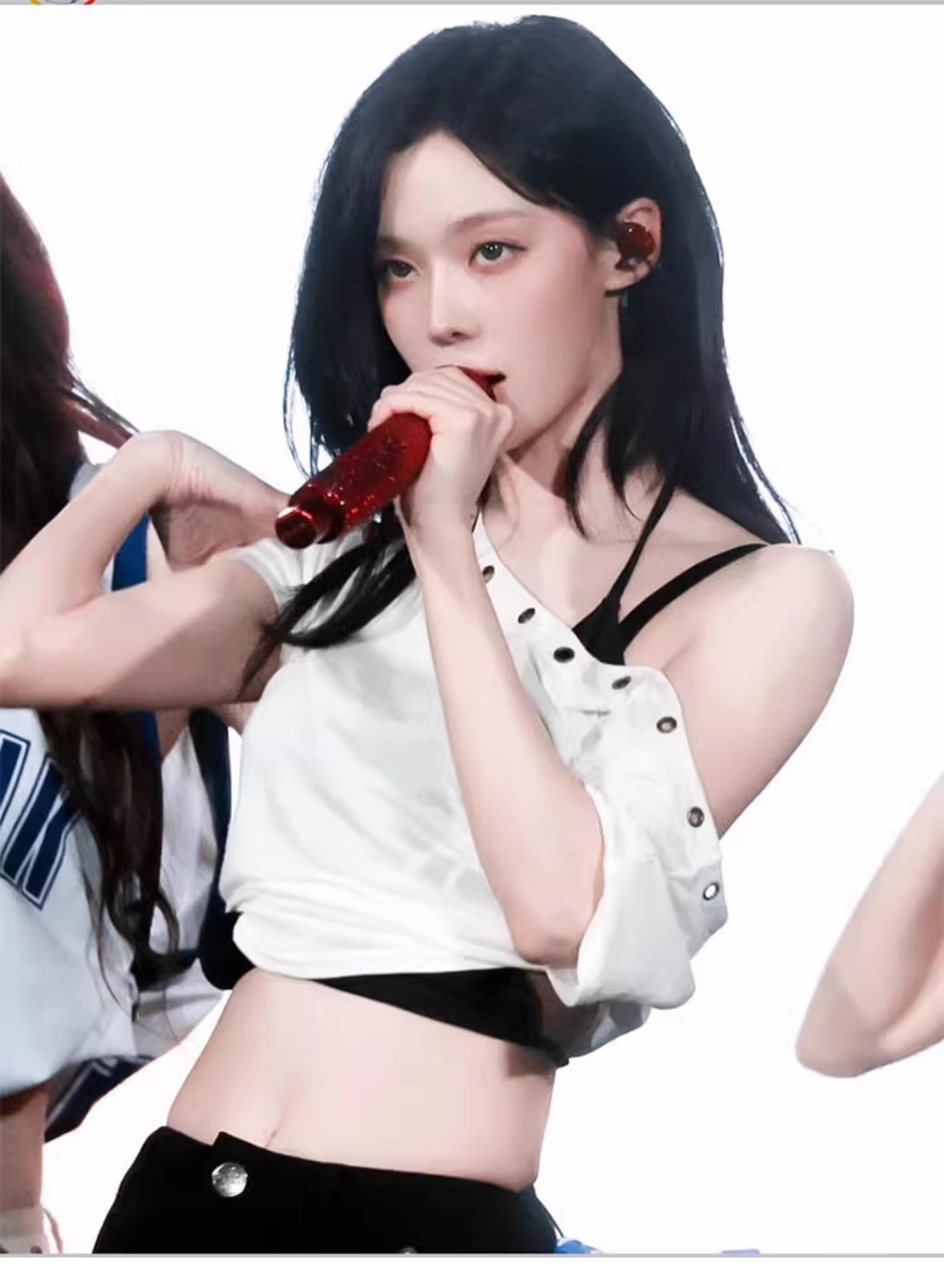 Aespa Winter Inspired Asymmetric Off-Shoulder Tee & Cargo Pants Set