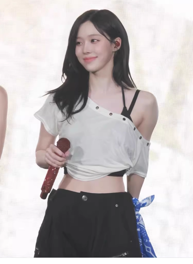 Aespa Winter Inspired Asymmetric Off-Shoulder Tee & Cargo Pants Set