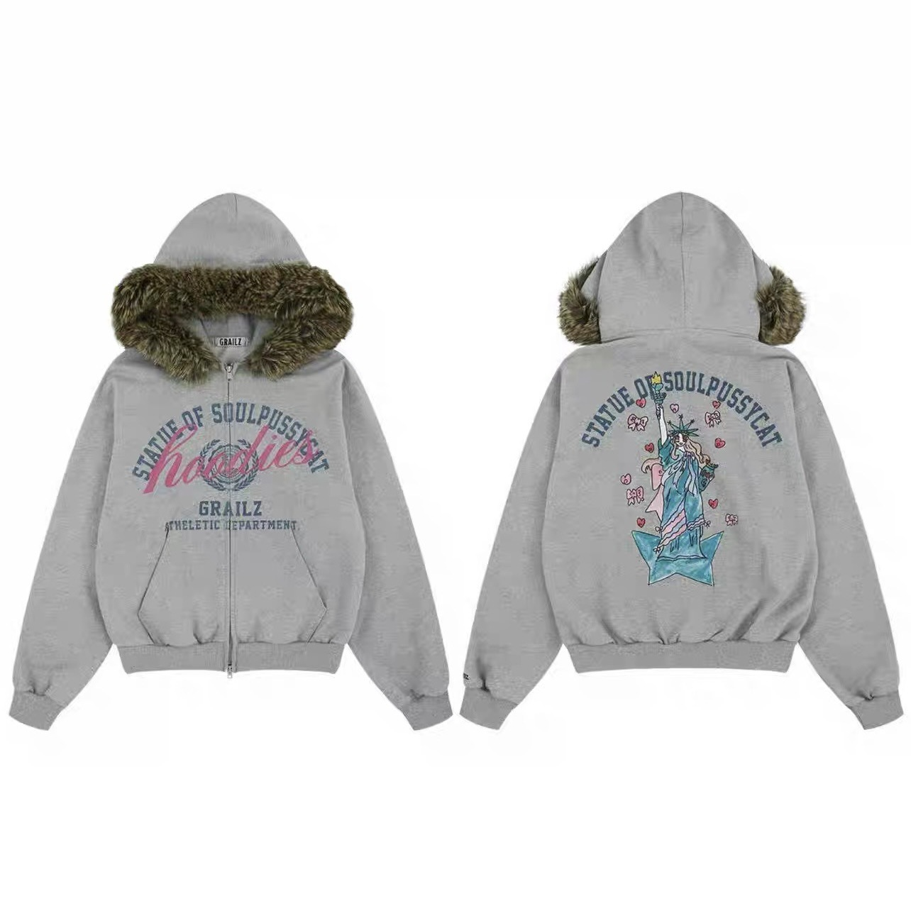 IVE Rei Inspired Grailz Style Parody Fur Zip Up Hoodie