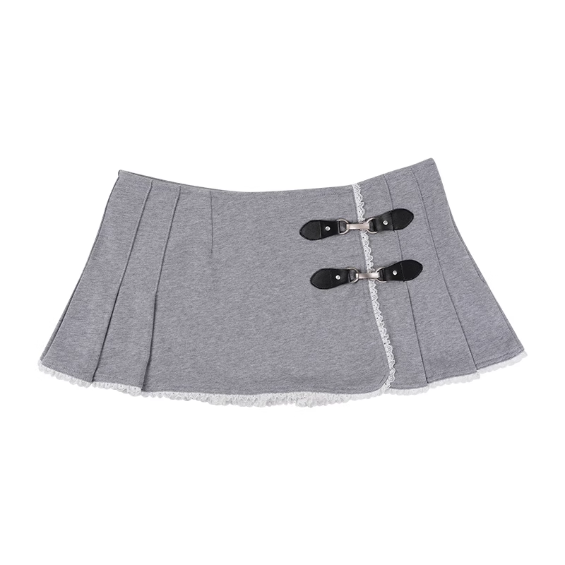 Red Velvet Joy Grey Lace Trimmed Pleated Mini Skirt