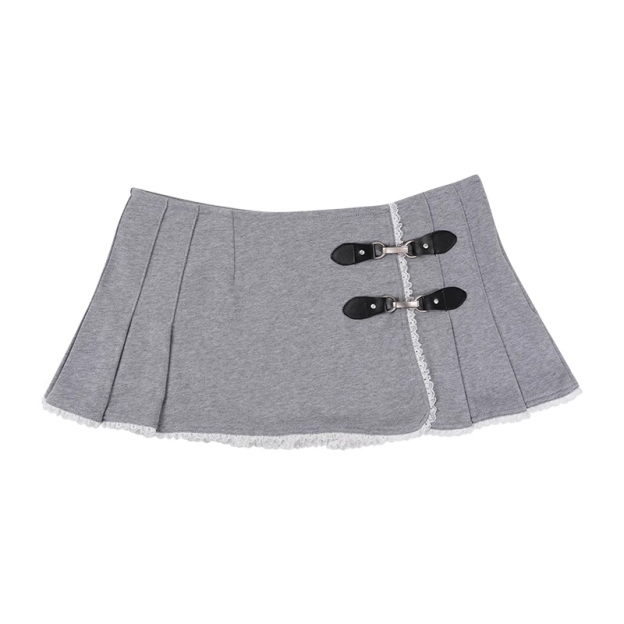 Red Velvet Joy Grey Lace Trimmed Pleated Mini Skirt
