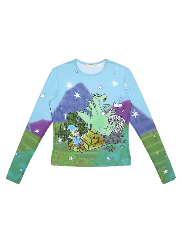 Illit Moka Inspired Dinosaur Cartoon Long Sleeve Top
