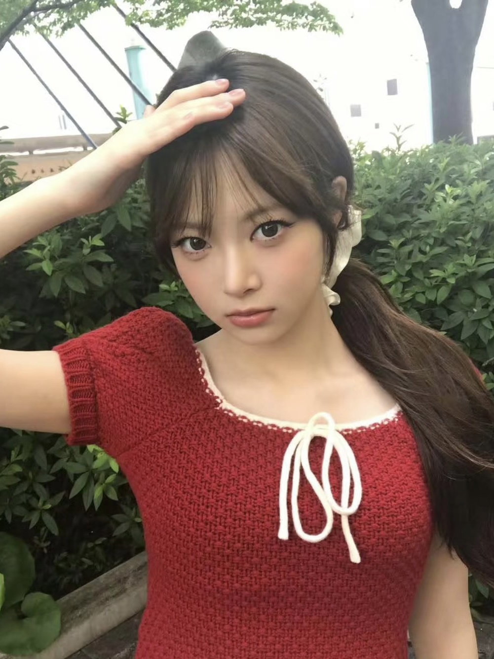 IVE Wonyoung & LE SSERAFIM Eunchae Inspired Red Knit Top