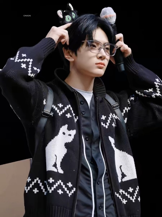 Enhypen Jay Cat Print Inspired Cat Zip-up Sweater