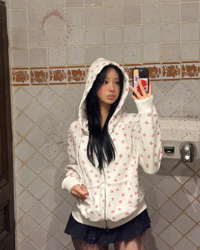 Twice Nayeon & Red Velvet Joy Floral Hooded Jacket Sweatpants set