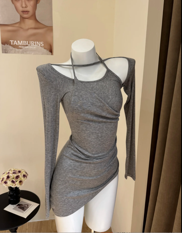 IVE Wonyoung Inspired Halter Cutout Ruched Long Tunic Top