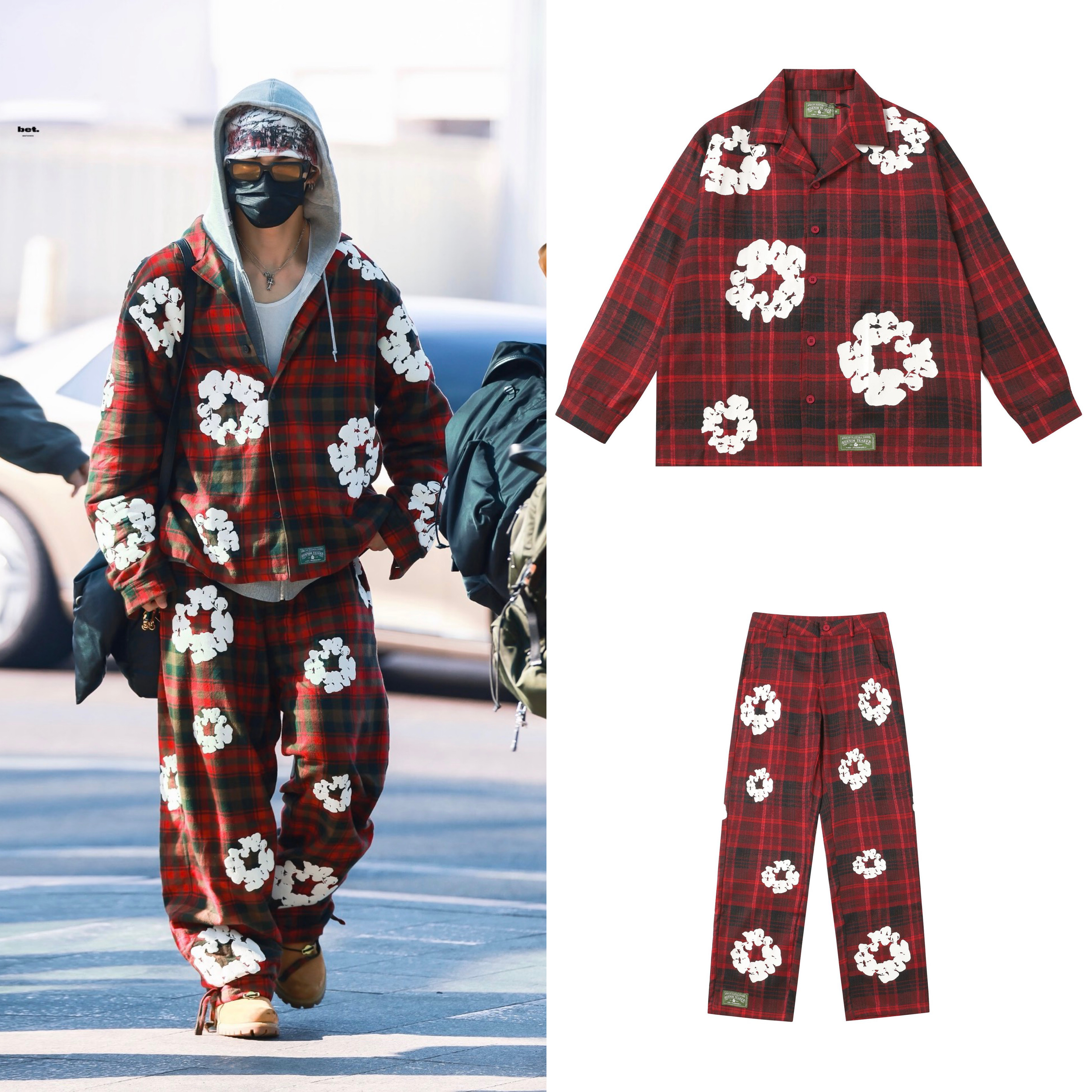 Enhypen NIKI inspired Red Denim Plaid Print Matching set-NI-KI