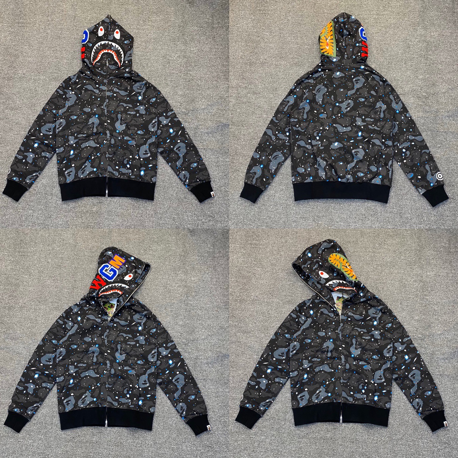 Camo Bape shark Print inspired zip up oversized hoodie jacket