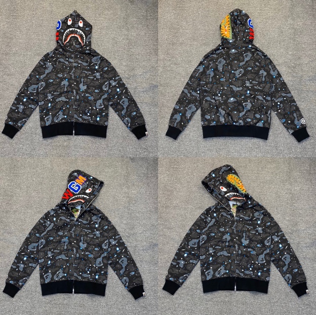 Camo Bape shark Print inspired zip up oversized hoodie jacket