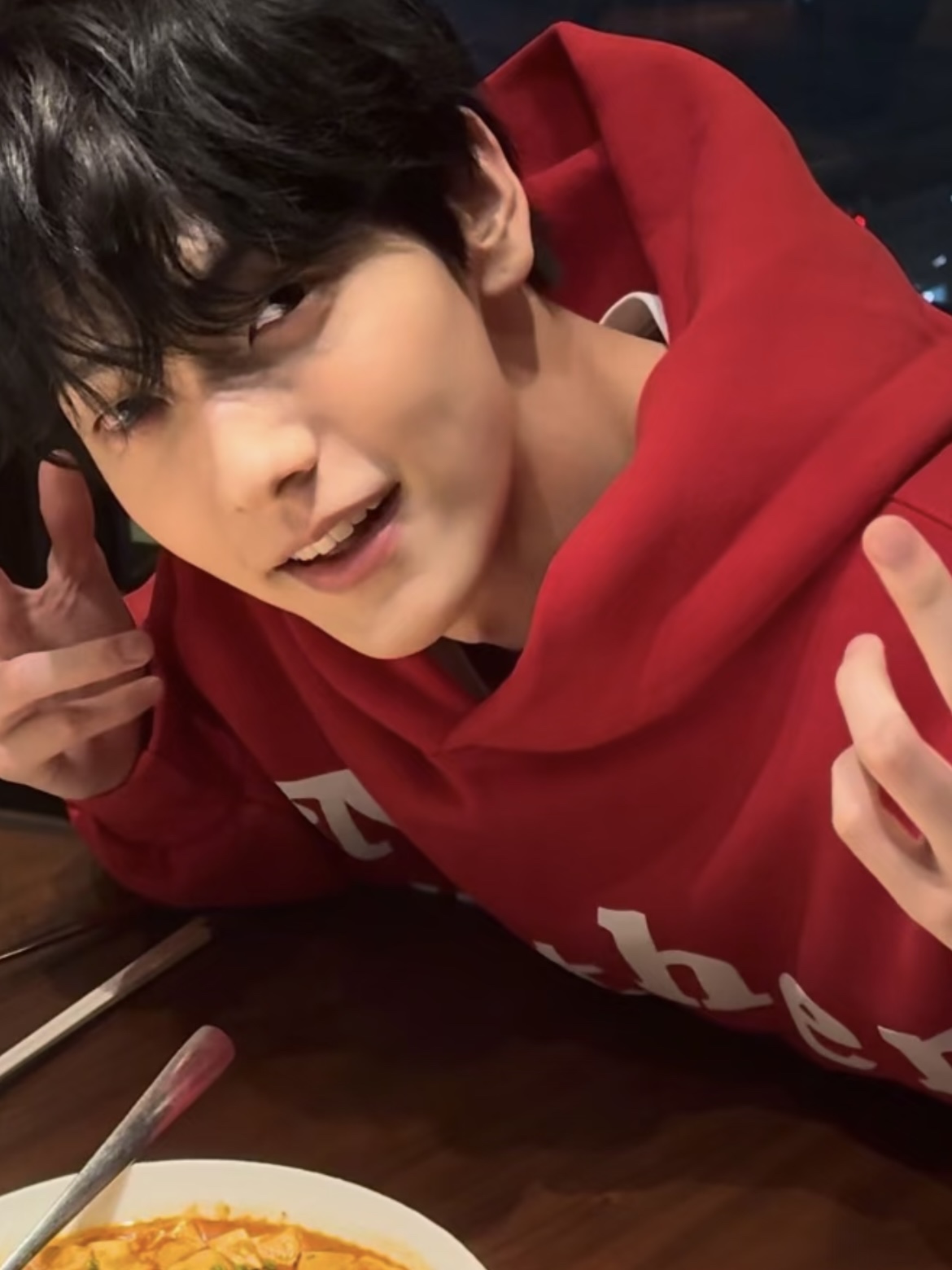 TXT Soobin Inspired Red Letter Print Hoodie