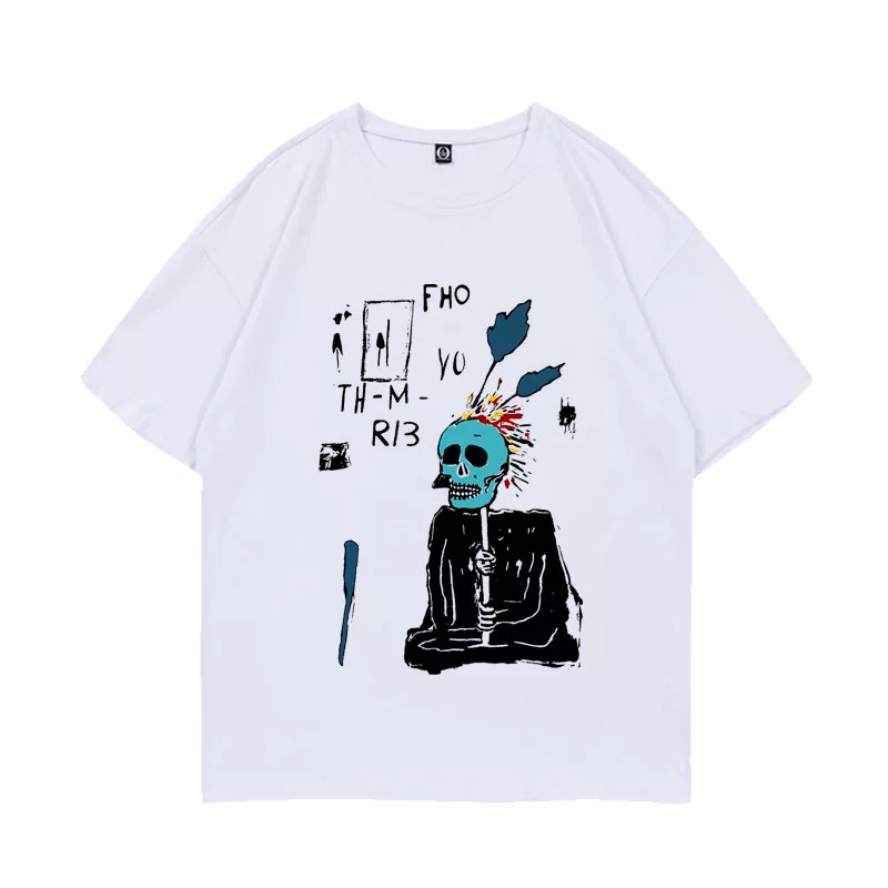 BTS V Inspired Punk Sketch Skull Graphic T-Shirt
