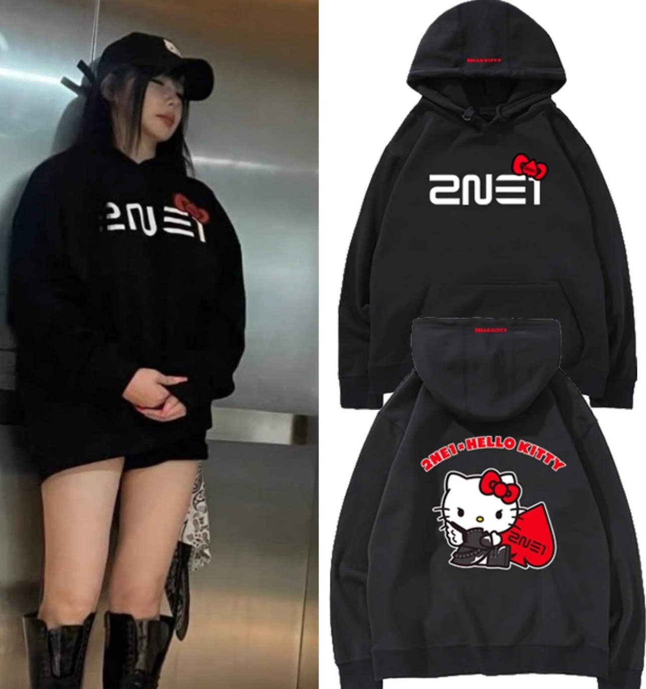 2NE1 15th Anniversary Hello Kitty Hoodie tshirt Set