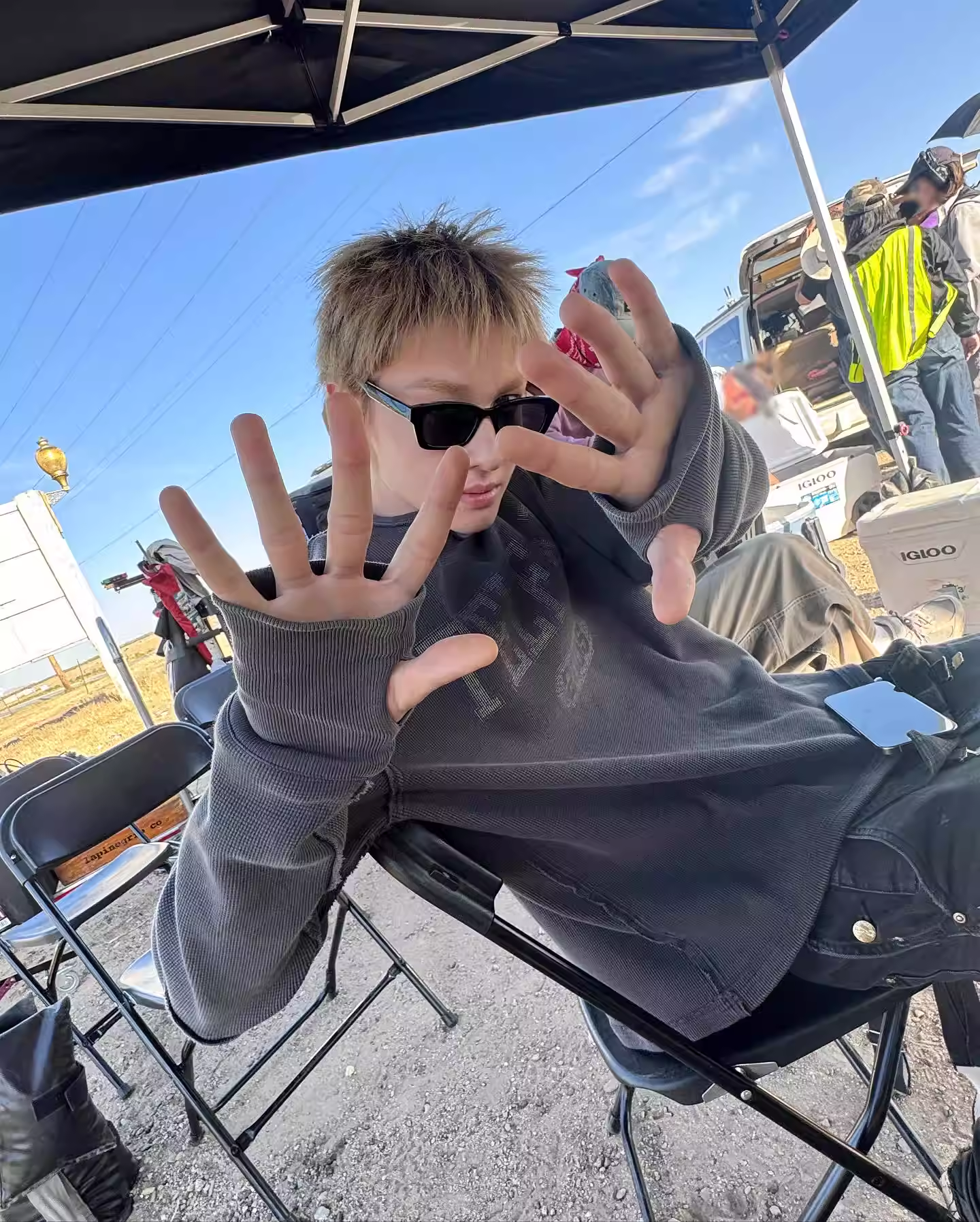 Cortis Martin Inspired Waffle Knit Rhinestone Long Sleeve Tee