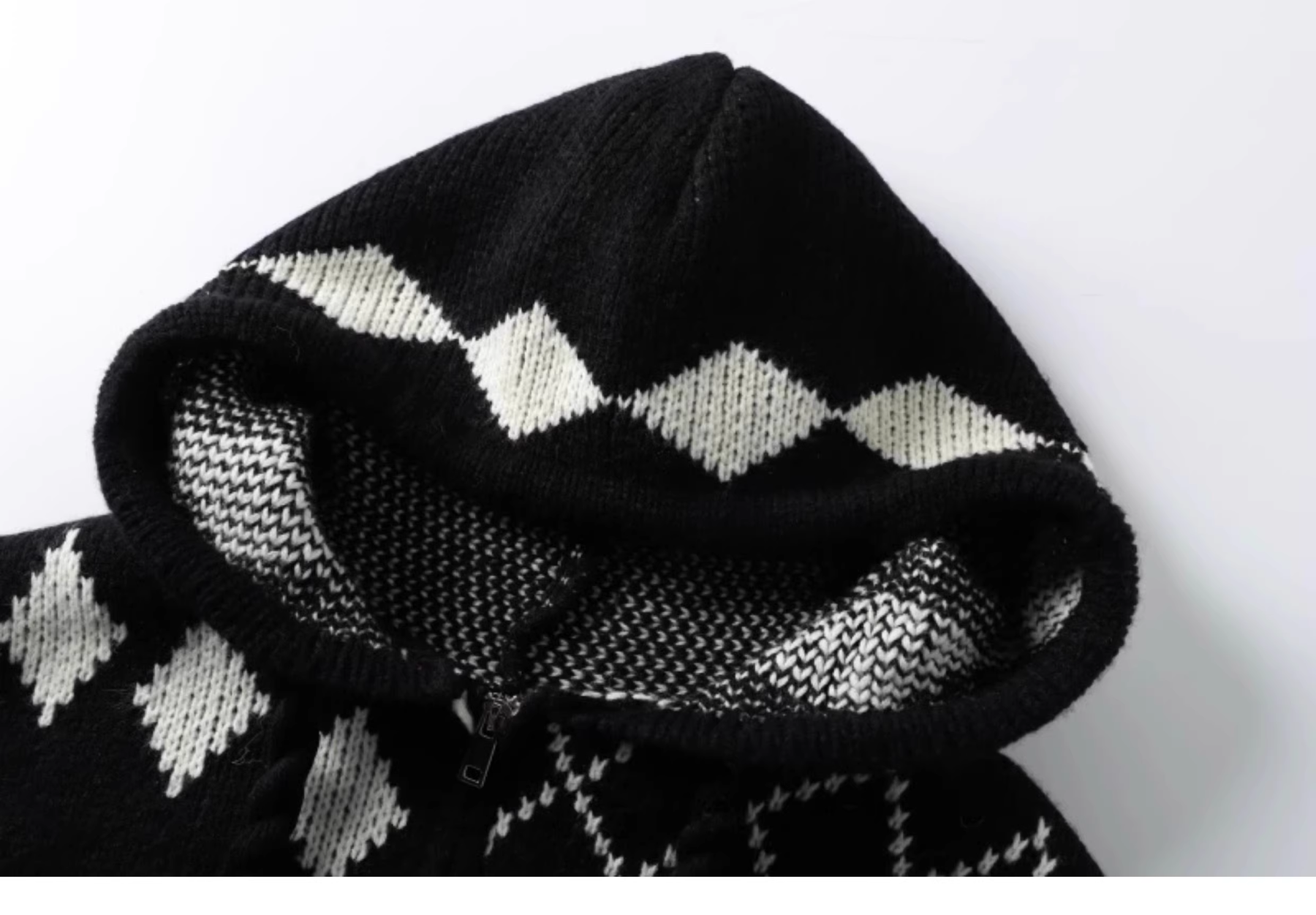 Aespa Karina Inspired Elk Rose Patterned Zip-Up Hooded Knit Coat