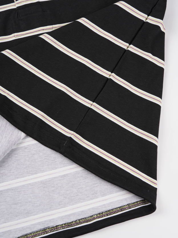 IVE Yujin&Red Velvet Joy Inspired Striped Color-Block Polo Collar Long Sleeve T-Shirt