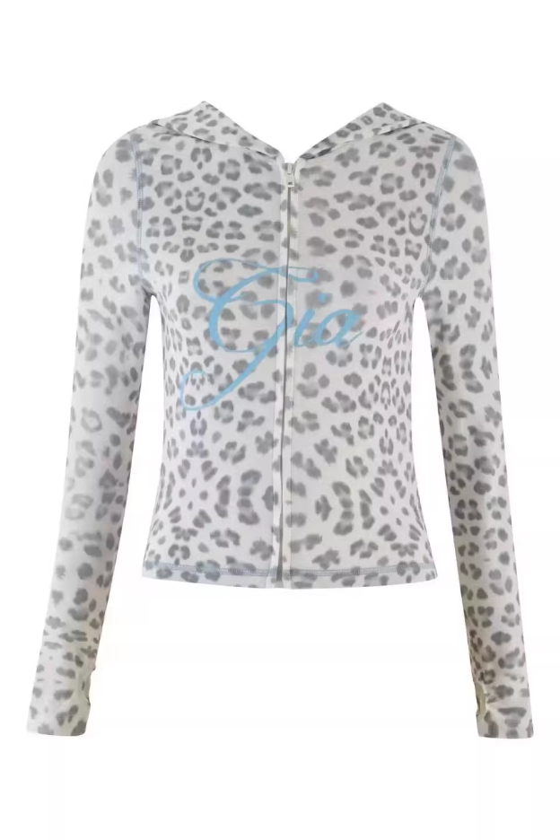 IVE Rei Inspired Y2K Snow Leopard Print 2-Piece Loungewear Set