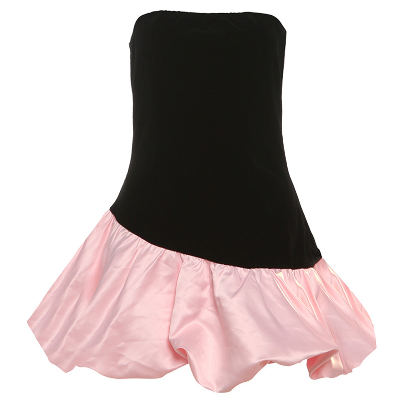 Bustier Patchwork Puffy Short Dress-Outfitidea For Blinks BLACKPINK-Inspired Fashion