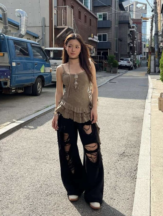 Blackpink Jennie Inspired Ripped Straight-Leg Casual Sweatpants