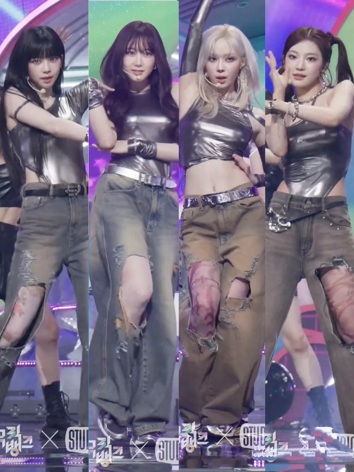 Aespa Inspired Silver Crop Top - Supernova Stage Outfit