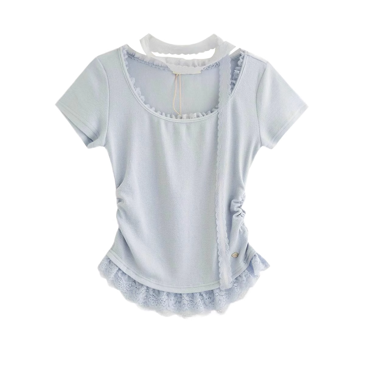 Gidle Shuhua Lace Edged Ruffled Ribbon Top