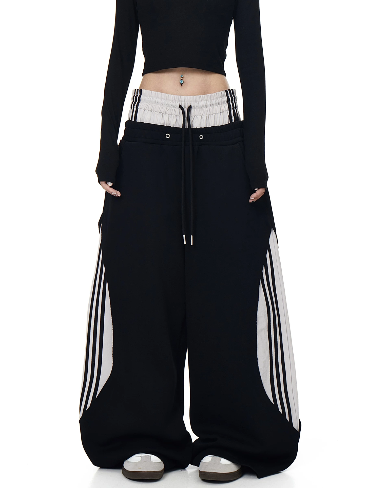 Enhypen Jay Inspired Deconstructed Double Waistband Three-Stripe Sweatpants