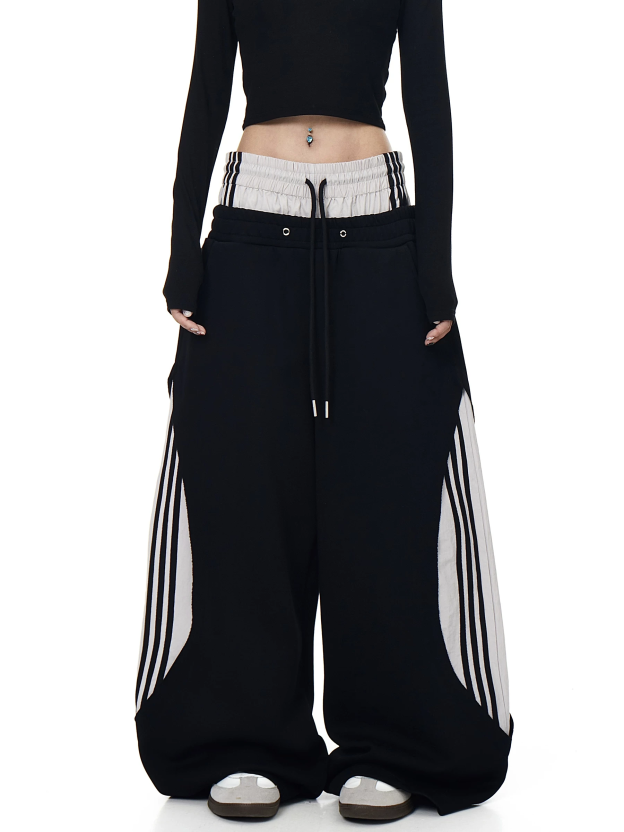 Enhypen Jay Inspired Deconstructed Double Waistband Three-Stripe Sweatpants