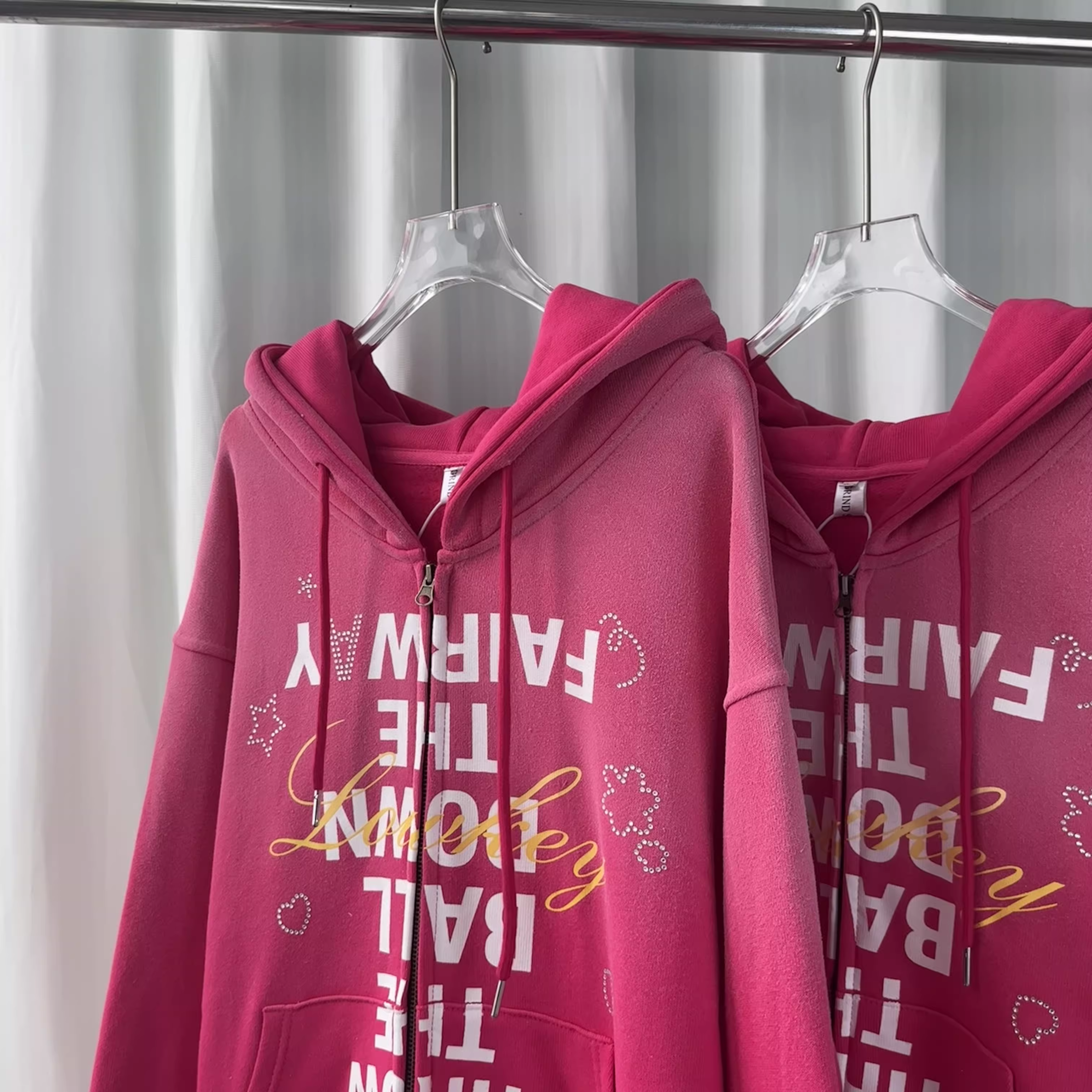 Hearts2hearts Stella Inspired Vintage Pink Oversized Graphic Zip-Up Hoodie
