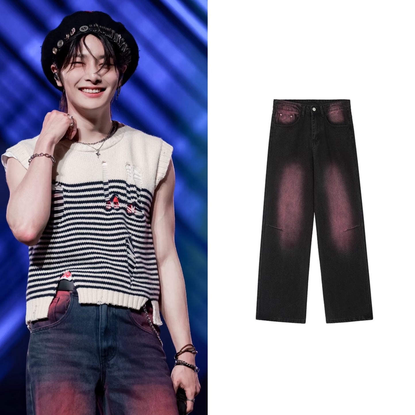 Straykids Jeongin Black Red inspired Straight Cut Washed Jeans Pant