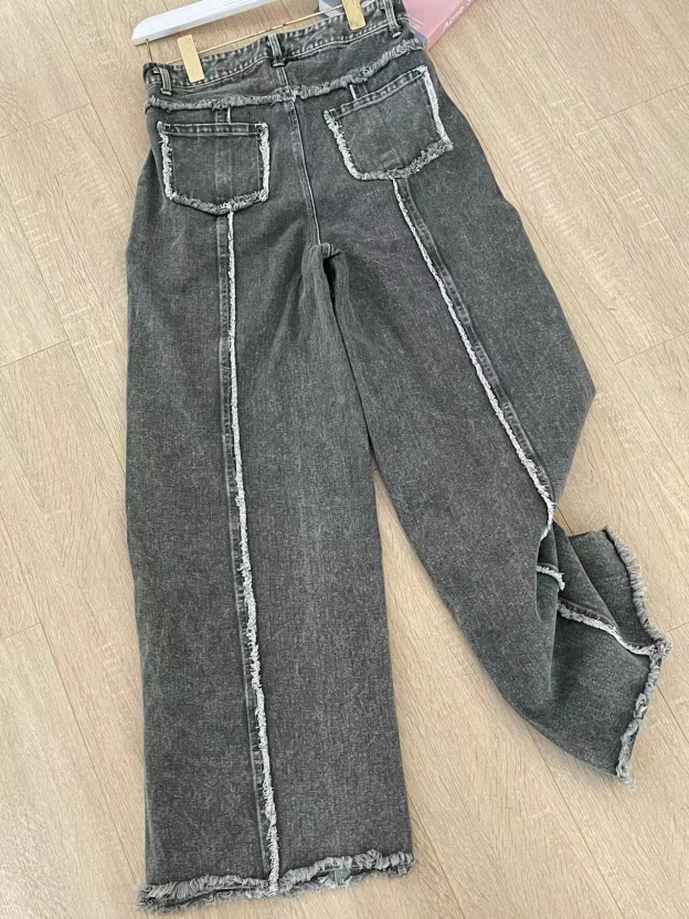 Aespa Ningning Inspired Raw - Edge Straight Pants