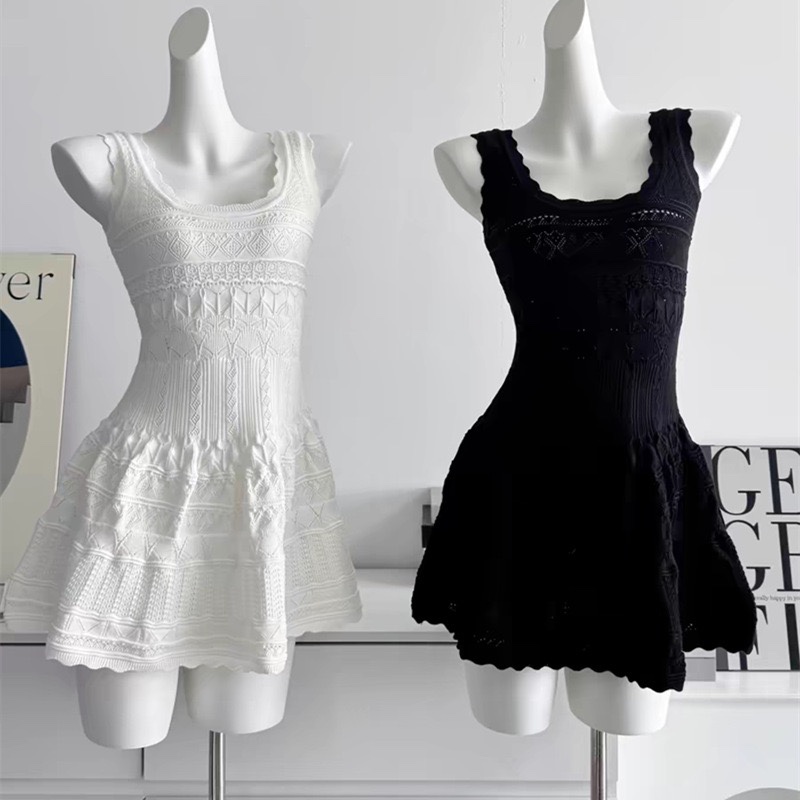 Babymonster Ahyeon inspired White Lace Knit Sleeveless Dress