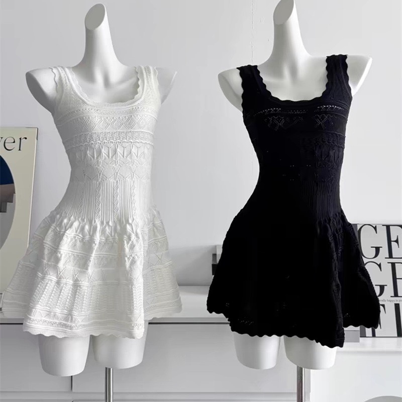 Babymonster Ahyeon inspired White Lace Knit Sleeveless Dress