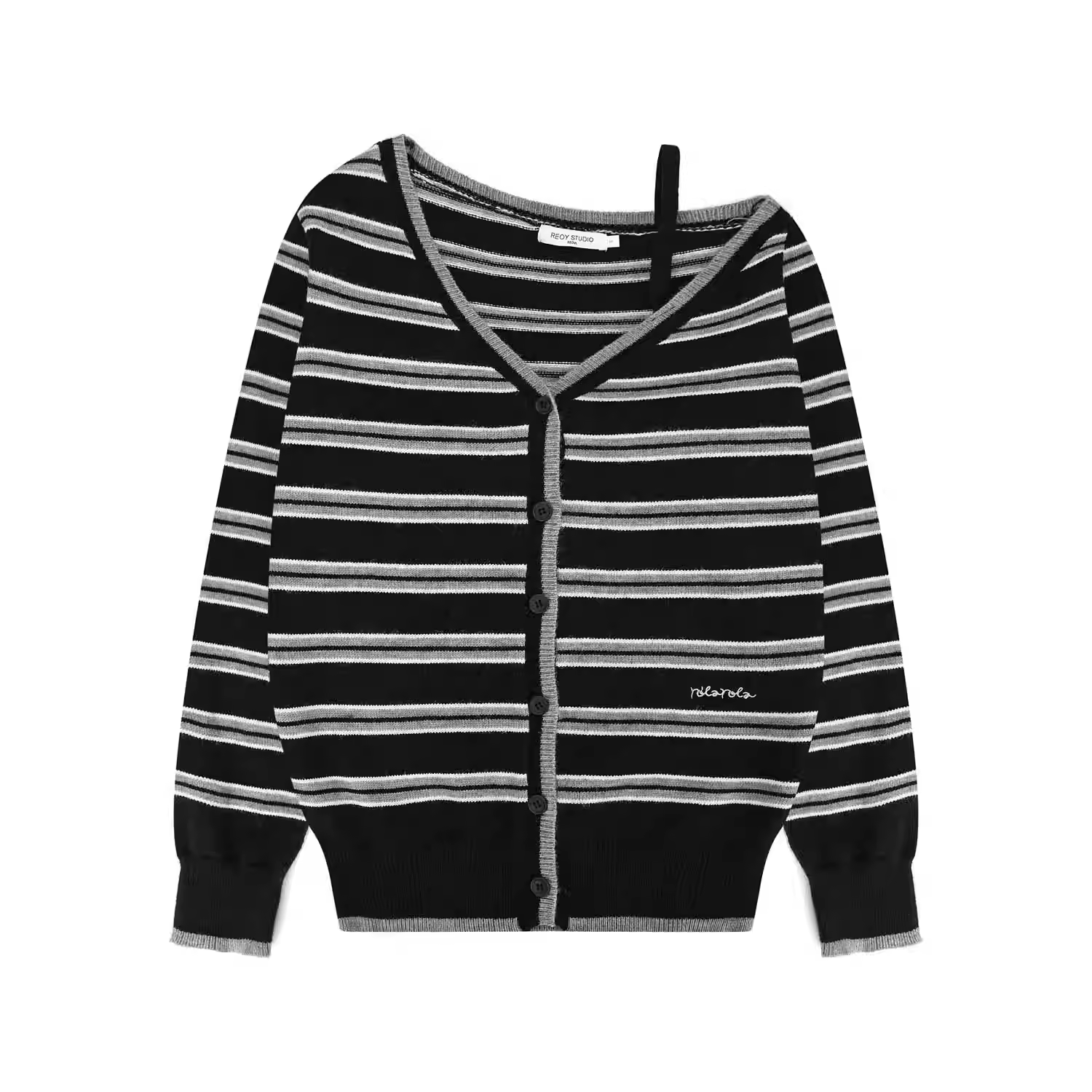 IVE Wonyoung Inspired One Off Shoulder Srtipe Cardigan