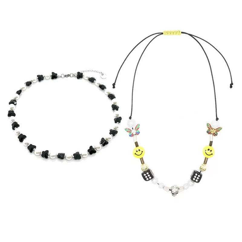 SEVENTEEN The8 (Minghao) Inspired Black Butterfly Pearl Skull Necklace