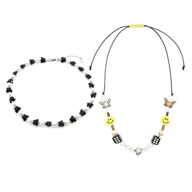 SEVENTEEN The8 (Minghao) Inspired Black Butterfly Pearl Skull Necklace