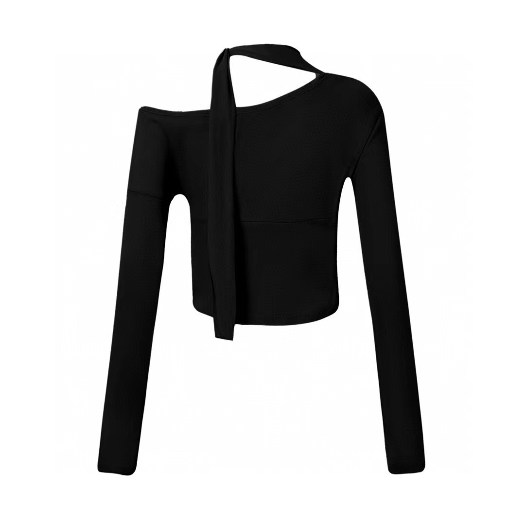 Slant Shoulder Neck Slimming Long Sleeve Top-Straykids concert outfitidea for STAY