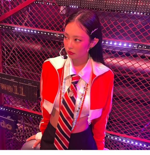 Colorblocked Jacket Bow Tie Shirt Short Skirt Set-Blackpink Jennie