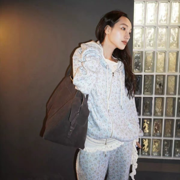 TWICE Nayeon&Illit Moka Inspired Rabbit Print Hooded Zip-up Jacket Pants Set