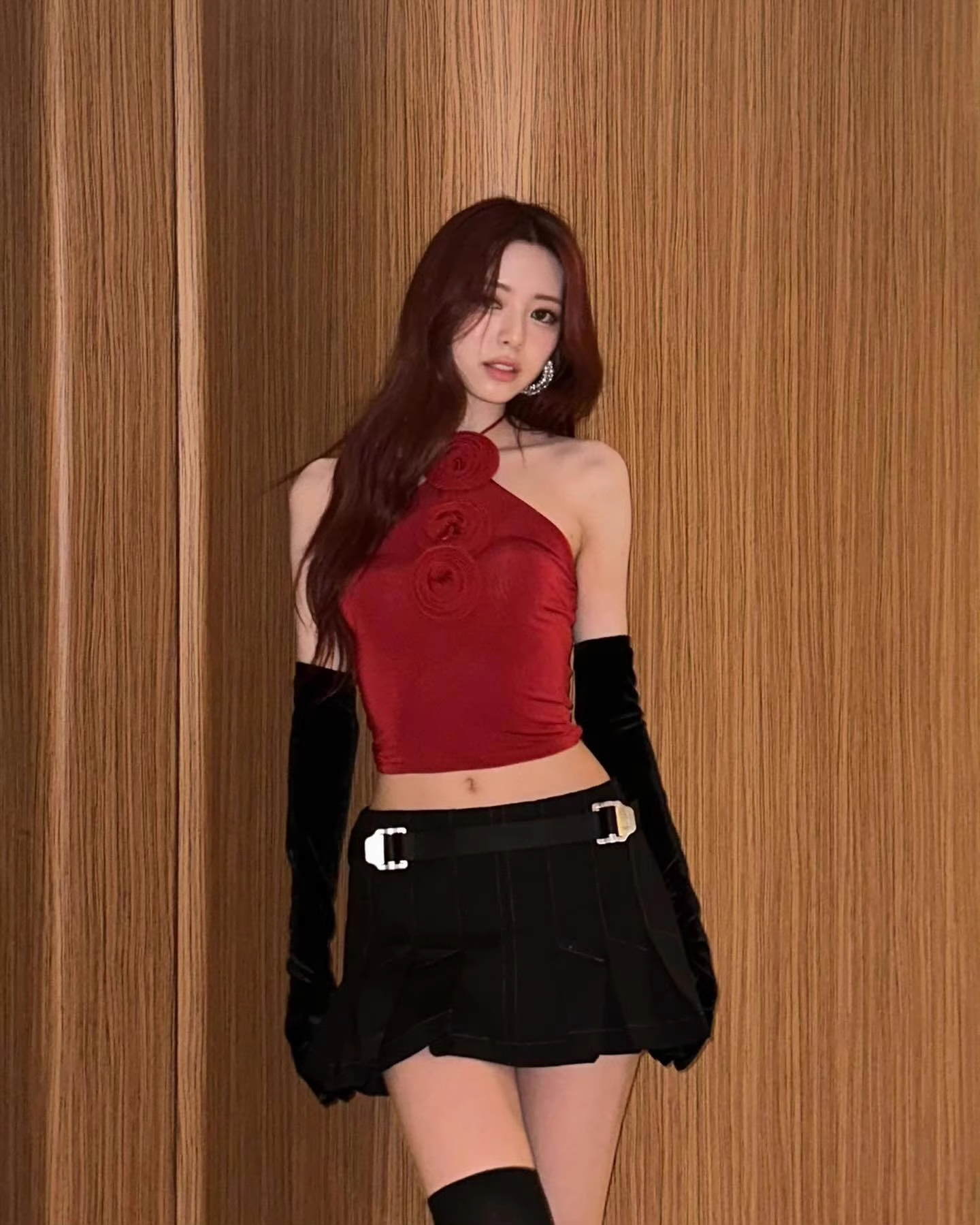 ITZY Yuna Red Floral Halter Straps Top