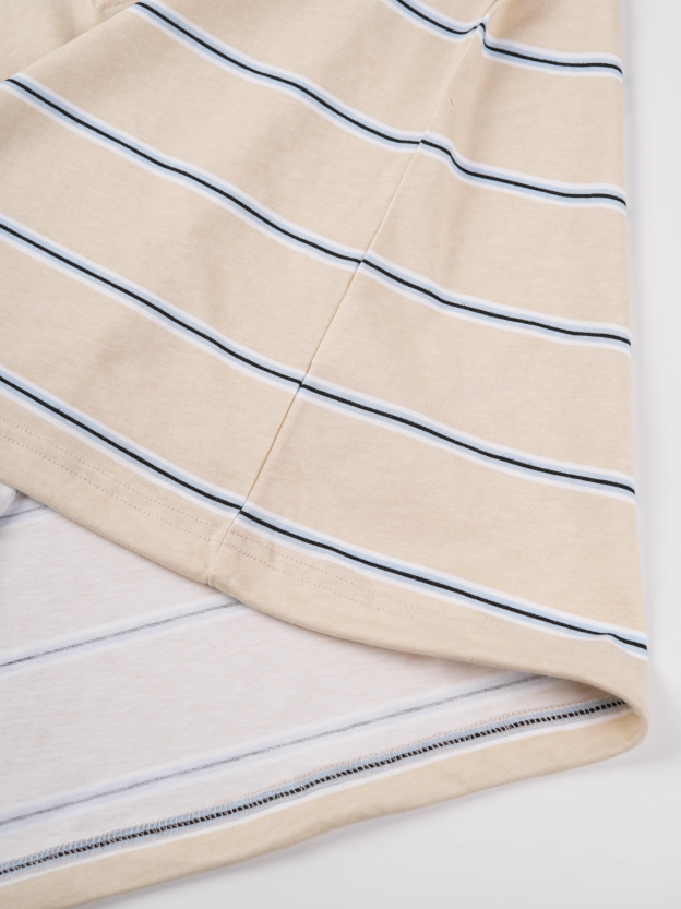 IVE Yujin&Red Velvet Joy Inspired Striped Color-Block Polo Collar Long Sleeve T-Shirt