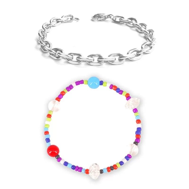 BTS Jungkook Inspired Colorful Transparent Bead Titanium Steel Bracelet Set