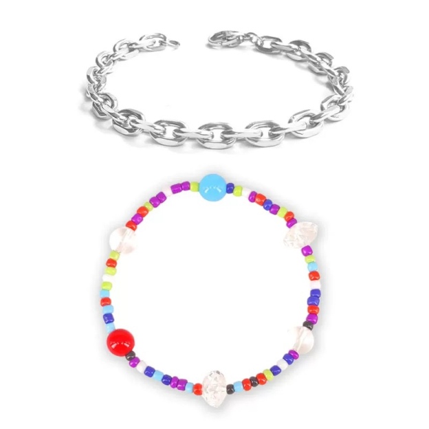 BTS Jungkook Inspired Colorful Transparent Bead Titanium Steel Bracelet Set