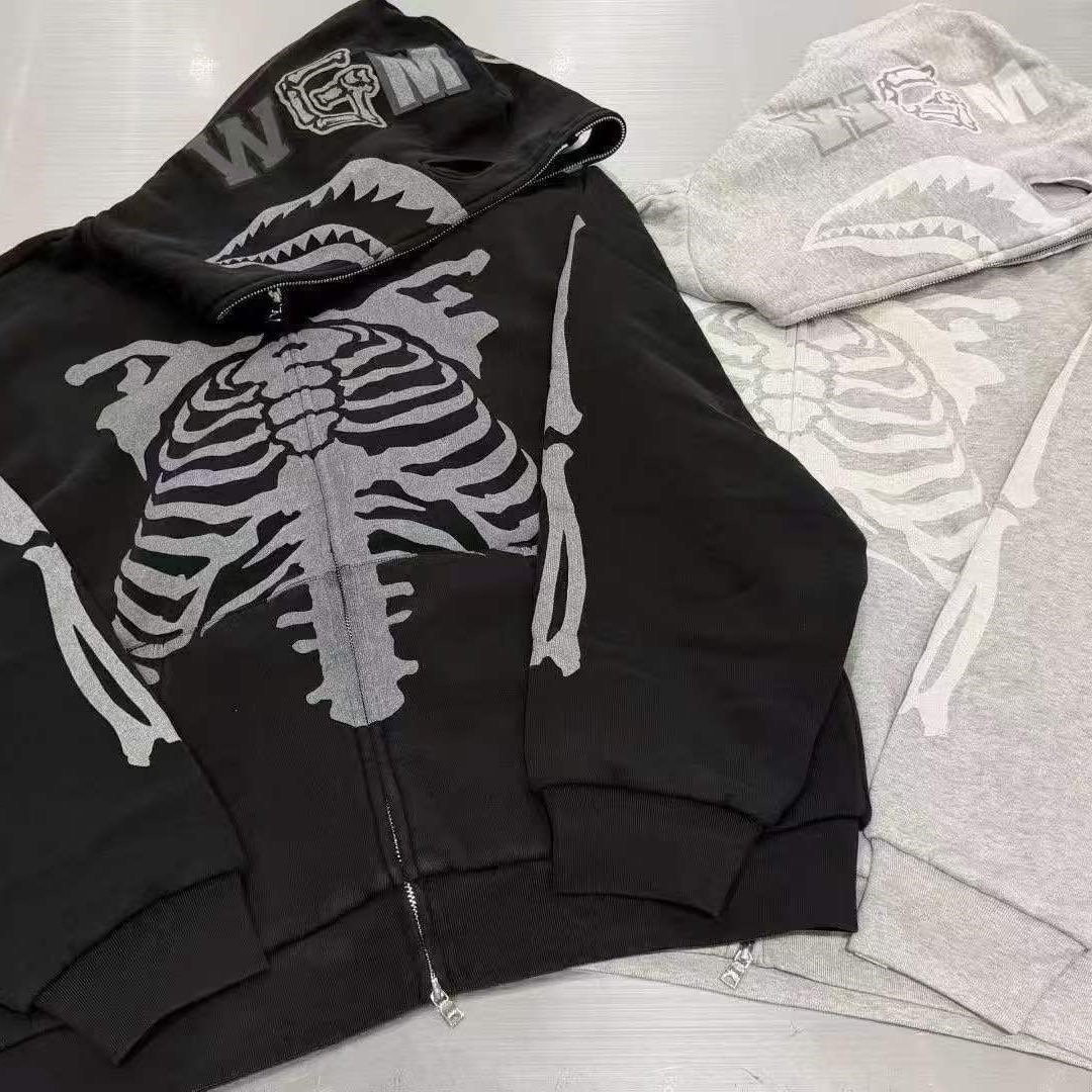 Lngshot ryul inspired shark heavy bape skeleton full zip hoodie